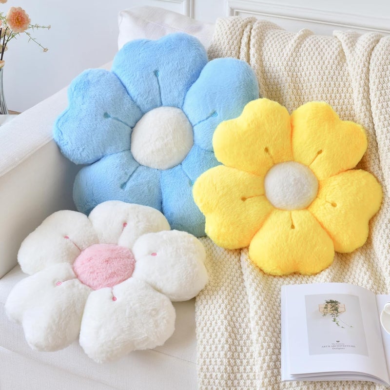 Ddliury Flower Pillow, Flower Shaped Pillow Decorative Throw Pillows for Bed Couch, Cute Daisy Pillow Dorm Decor Floor Seating Cushion (Yellow, 15 Inches) - Image 3